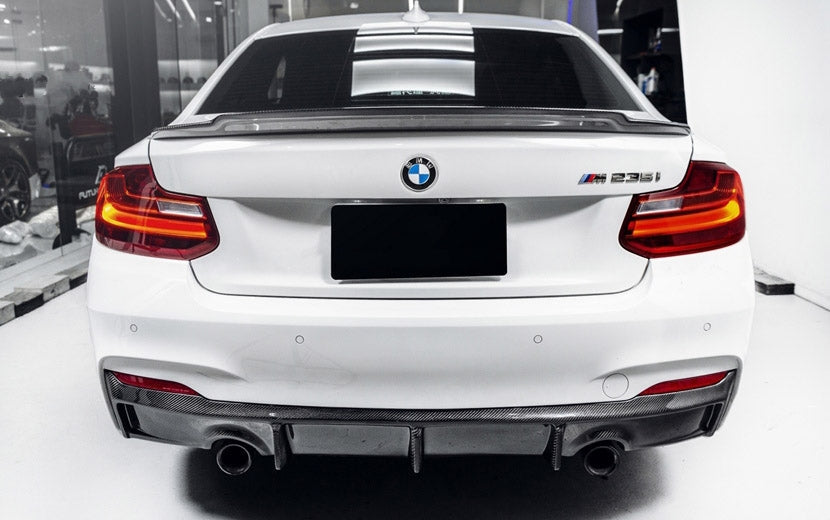 EXO Style Rear Spoiler is Suitable for BMW F22 F87 M2/M2C modified Belgian carbon fibre rear wing, pressure rear wing rear spoiler small tail, (2014 - 2019). The spoiler is the perfect spoiler, has a glossy look and smooth design. It will work well and improve overall handling performance and durability.