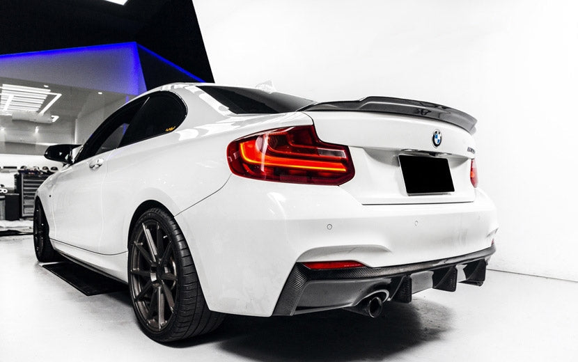 EXO Style Rear Spoiler is Suitable for BMW F22 F87 M2/M2C modified Belgian carbon fibre rear wing, pressure rear wing rear spoiler small tail, (2014 - 2019). The spoiler is the perfect spoiler, has a glossy look and smooth design. It will work well and improve overall handling performance and durability.