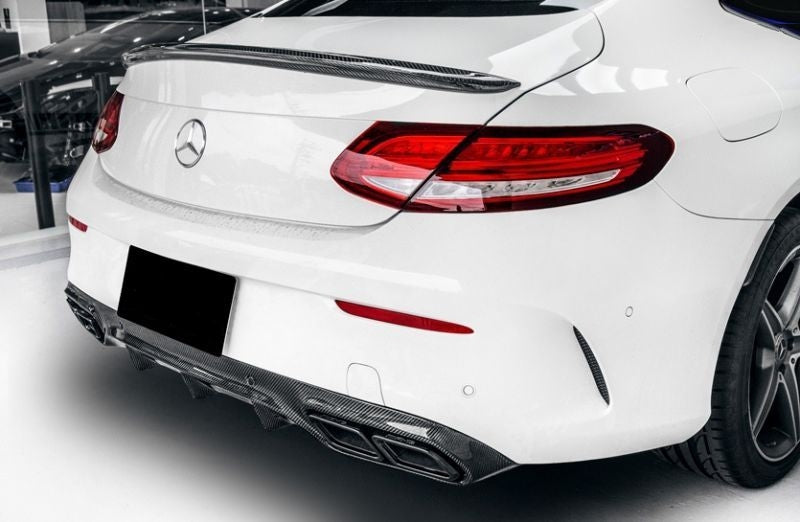 Mercedes C-Class/C43/C63 Future Design Inspired Carbon Fibre Rear Bumper Diffuser - Manufactured from 2*2 Carbon Fibre Weave with FRP producing a stunning product that is robust and durable for a long term replacement diffuser for your C-Class or C63 Coupe Model. This product adds depth and texture to the C-Class Coupe Mercedes Models. 