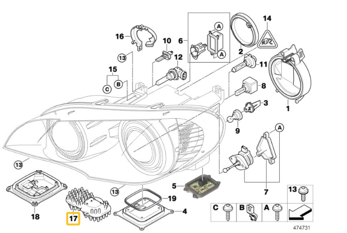 BMW X5 (E70) CSL Yellow DRL Headlight Module Replacements (Xenon Headlight)