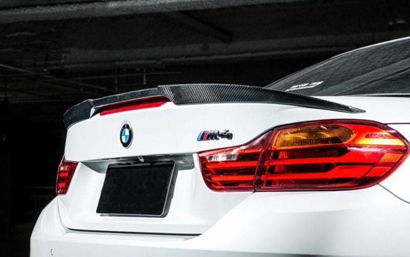 BMW 4 Series and M4 M Performance Style - Vorsteiner Style - M4 Style Carbon Fibre Rear Spoiler - For the F32/F33/F36/F82/F83 BMW Models Has to be the best-looking lip spoiler available for the 4 Series models to date. This stunning spoiler sits on the edge of the trunk lid and wraps over onto both faces vertical and horizontal creating the best fitment and looks at all angles. 