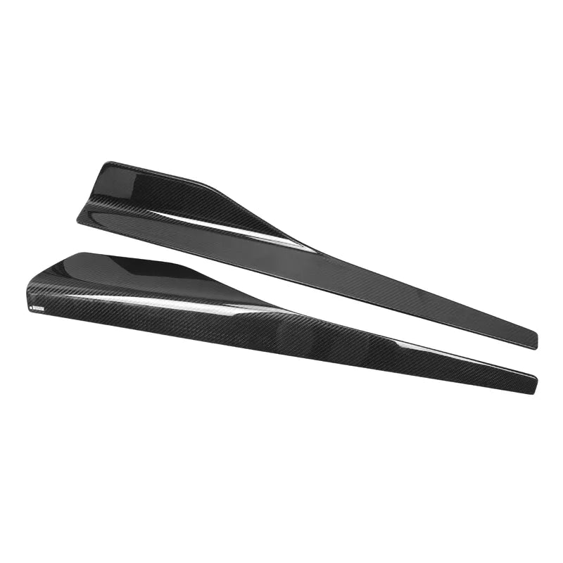 Universal G Style Half-Length Side Skirt Extensions - Manufactured from Pre-Preg Carbon Fibre. This product is designed to enhance the side angle of your car with the lightweight Pre-Preg Carbon Fibre composite. Fitting with fixings and bonds is recommended for this product.