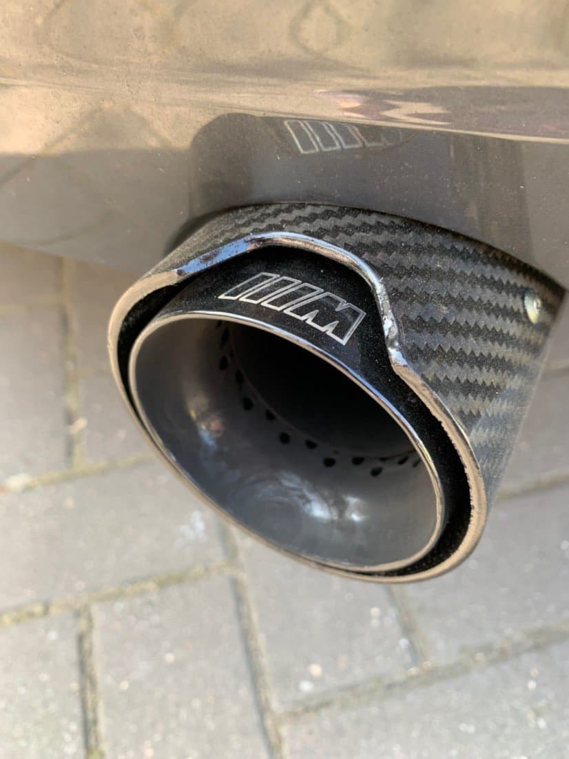 BMW M235I M240I F22 F23 2 Series Carbon Fibre M Performance Exhaust Tips finished in Gloss Black Metal with Laser Etched M Logo