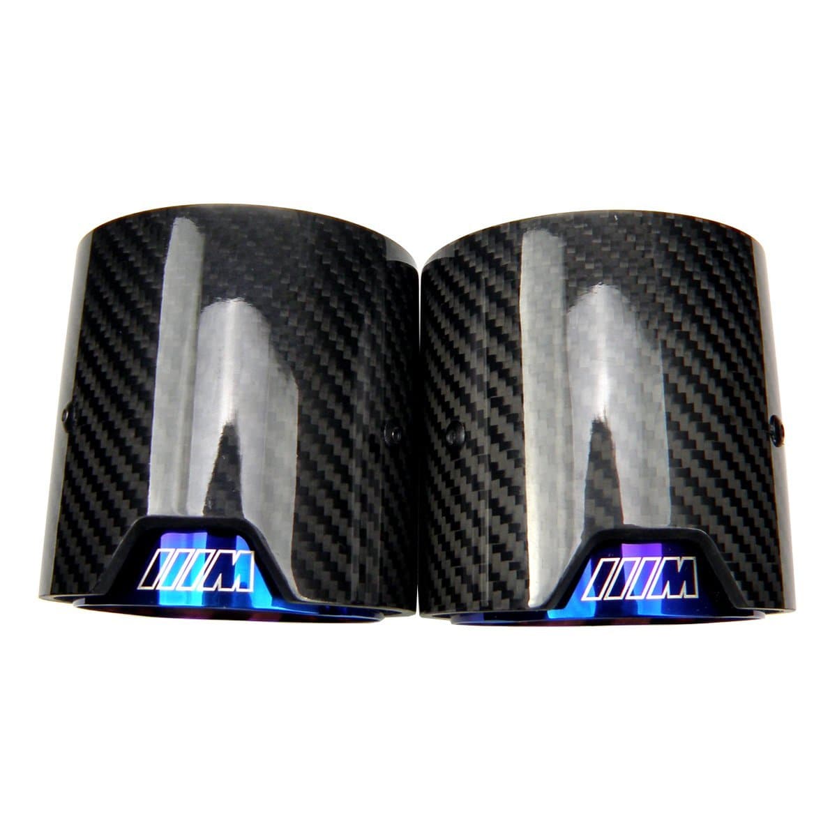 BMW M435I M440I F32 F33 4 Series Carbon Fibre M Performance Exhaust Tips finished in Anodised Blue Metal with Laser Etched M Logo