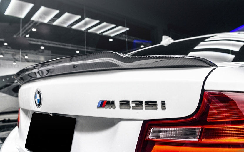 EXO Style Rear Spoiler is Suitable for BMW F22 F87 M2/M2C modified Belgian carbon fibre rear wing, pressure rear wing rear spoiler small tail, (2014 - 2019). The spoiler is the perfect spoiler, has a glossy look and smooth design. It will work well and improve overall handling performance and durability.