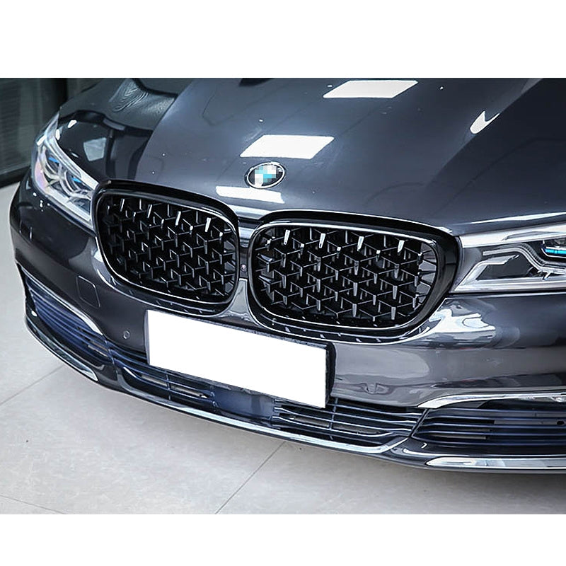 BMW Gloss Black Diamond Style Front Grilles for the 7 Series G11/G12 Models up to 2019 Pre-Facelift - This product brings an added touch of your own styling into the cars stunning shape, whether you're blacking your 7 series out for stealth or looking to make your car unique. The Gloss Black Diamond Style Front Grilles are worth every penny for their improvement to the stunning 7 Series. 