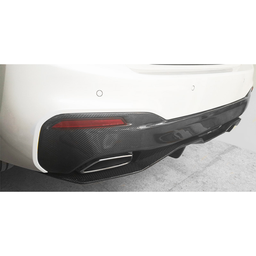 BMW 5 Series (G30/G31) Saloon and Estate M Performance Style Carbon Fibre Rear Bumper Diffuser - Inspired by the M Performance Styling for the G30/G31 5 Series Models this product is the perfect addition to any 5 Series M sport model with its combination diffuser which includes the upper and lower sections which fit together to create a stunning textured look on the BMW 5 Series Estate and Saloon models. 