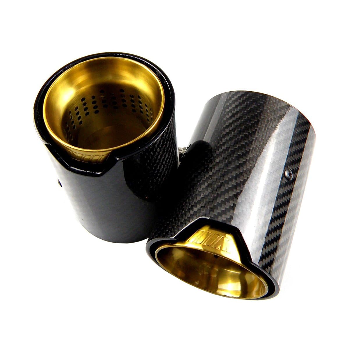 BMW F20 F21 M135I M140I Carbon Fibre Gold M Performance Style Exhaust Tips Set (2014 - 2019) M Performance look whether you have the M Performance Exhaust or not - M135I or M140I those M Performance looks without needing the M Performance Rear Section. BMW F20 1 Series M135I M140I BMW F21 1 Series M135I M140I