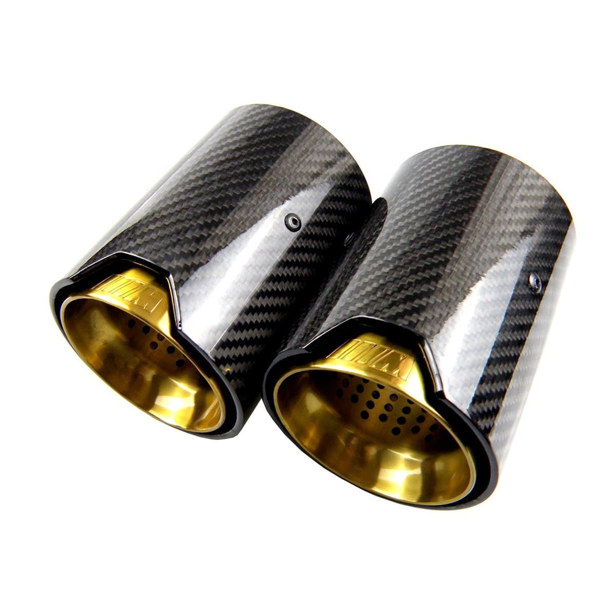 BMW F20 F21 M135I M140I Carbon Fibre Gold M Performance Style Exhaust Tips Set (2014 - 2019) M Performance look whether you have the M Performance Exhaust or not - M135I or M140I those M Performance looks without needing the M Performance Rear Section. BMW F20 1 Series M135I M140I BMW F21 1 Series M135I M140I