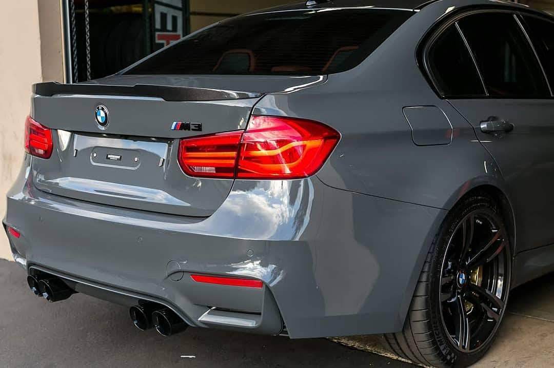 BMW F30/F80 M3 M4 Style Carbon Fibre Rear Spoiler made of high-quality 2*2 3K Carbon Fibre material enhances the exterior appearance of the vehicle's bumper and gives it a nice sporty look. This Rear Spoiler dramatically enhances style and appearance. It also Increases Aerodynamics.