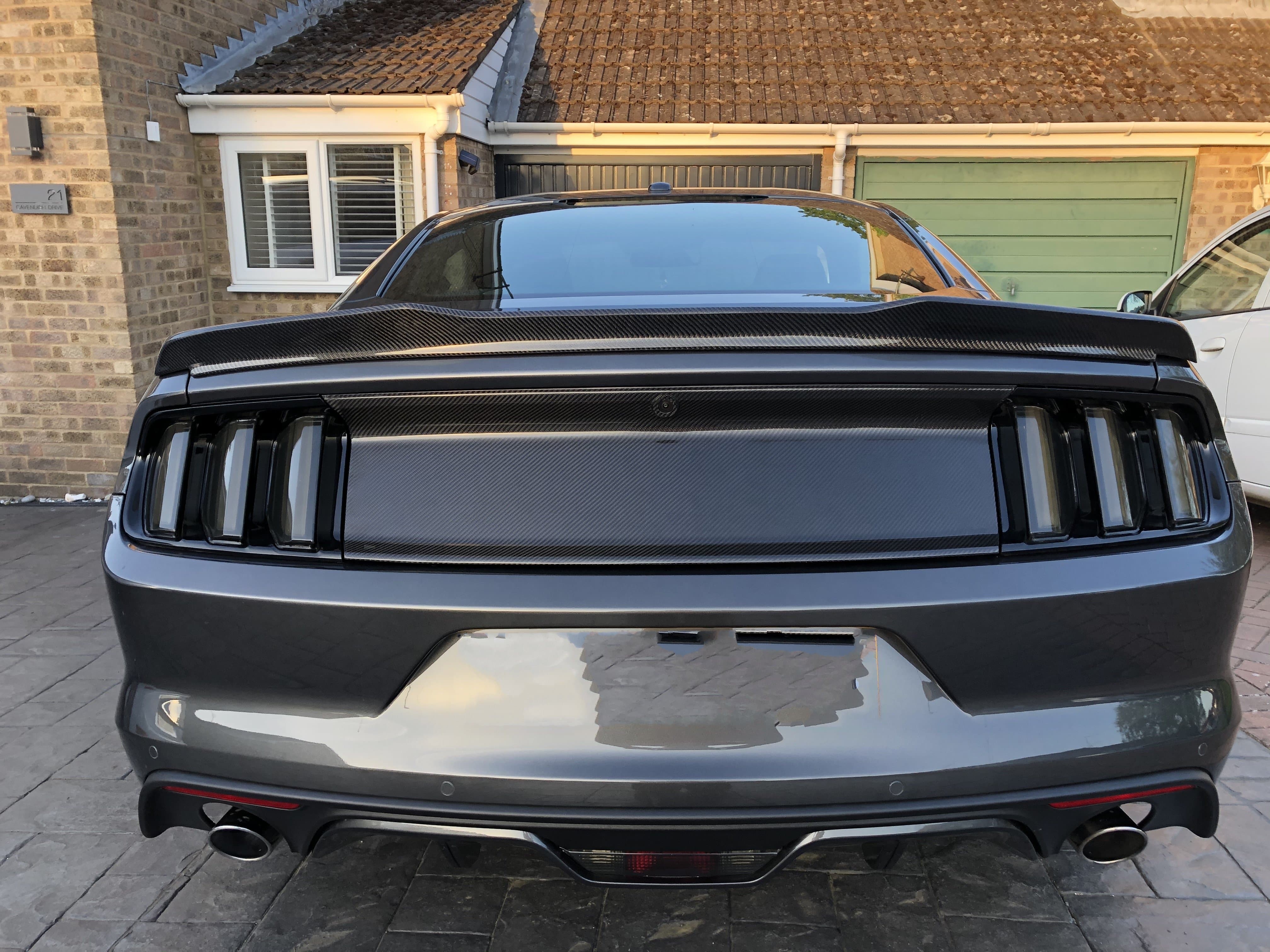 The Ford Mustang 6th Generation Pre Facelift (Pre 2018) Ducktail Style Carbon Fibre Rear Spoiler - Manufactured from 2*2 Carbon Fibre Weave and handcrafted by our expert carbon fibre manufacturers this product adds even more aggression to the already stunning Mustang with its tapered centre section providing added downforce to the rear for cornering.