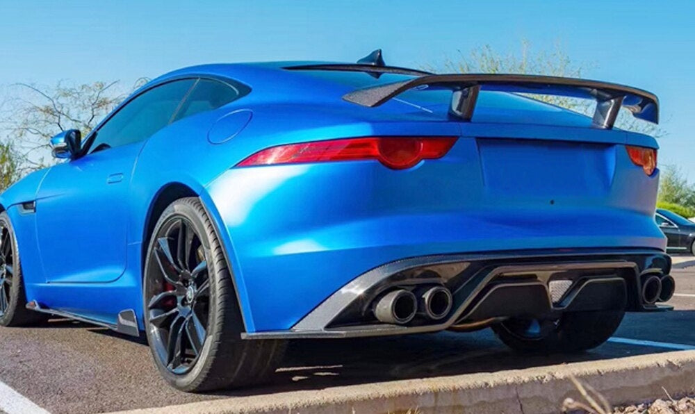  The Jaguar F-Type Full SVR Styling Body Kit.   Manufactured from 2*2 Carbon Fibre Weave with FRP to create a robust and durable product capable of speeds up to 200MPH.   Inspired by the already stunning aggression that the F-Type Jaguar has we have added to this with a larger lower front lip followed by upswept side skirts and the rear diffuser with the LED 3rd brake light.   Changing the overall presence that your F Type Jaguar has on the road this product simply does it all. 