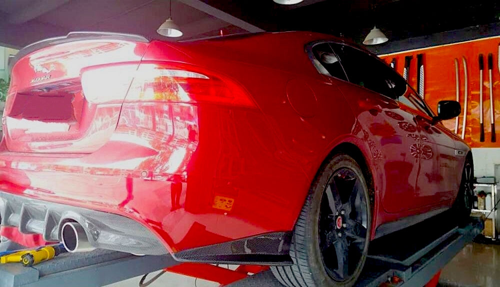 Jaguar XE Carbon Fibre Rear Bumper Canards - Inspired by the SVR Styling and manufactured a perfect fit for the Jaguar XE Models. This product adds extra definition to the rear of your Jaguar XE Model with the side canard fins that accent the stunning bodywork that the Jaguar XE already has. 