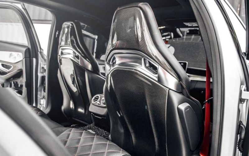 Future Design Mercedes Benz A45/CLA45/GLA45/AMG GT/C63/C43/E63 Carbon Fibre Seat Back Covers - Manufactured to be a perfect addition to your AMG Model with a perfect fitment over your original seat. We took the mould from an original pair of AMG seats to create this perfect product in either a matte or gloss resin finish. This product takes your interior to that next level with a clean carbon look to add to the carbon you already have. 