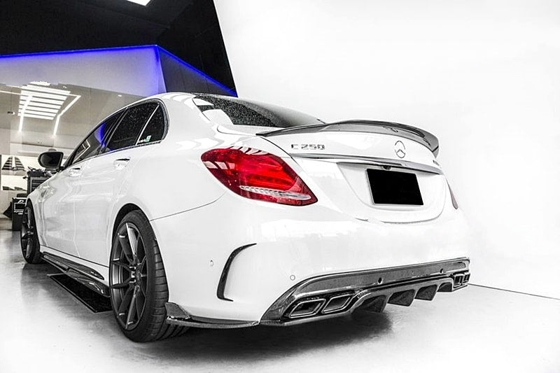 Mercedes C63 W205/C205 Saloon and Coupe Future Design Style Rear Bumper Canards. For models between 2015-2019, This product was initially styled by Future Design and showed their genuine passion for innovative change to the aerodynamic styling of the C63 Models.
