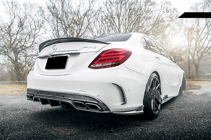 Mercedes C63 W205/C205 Saloon and Coupe Future Design Style Rear Bumper Canards. For models between 2015-2019, This product was initially styled by Future Design and showed their genuine passion for innovative change to the aerodynamic styling of the C63 Models.