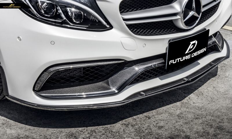 Mercedes Benz C63 (W205/S205/C205/A205) Edition 1 Style Carbon Fibre Front Lip Spoiler - Manufactured from 2*2 Carbon Fibre weave and styled by Future Design to create a stunning front lip spoiler with additional corner sections for the back of the front bumper. This front lip spoiler comes in 3 Pieces and is the perfect way to add to your C63's Look in a subtle way. 