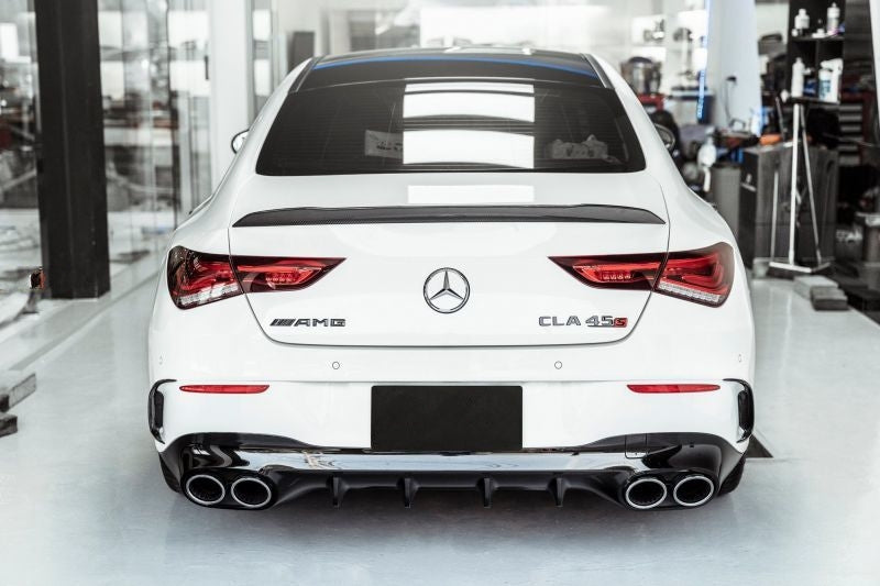 Mercedes Benz CLA-Class/CLA35/CLA45 W118/C118 Future Design Style Gloss Black Rear Bumper Diffuser and Exhaust Tip kit - Manufactured to fit all of the Mercedes CLA-Class Models from the AMG Line to the CLA35 and CLA45. This product transforms the rear end of the CLA Class Mercedes with the High Gloss Black Rear Diffuser with the Quad Exhaust Tip set up that fits directly onto your existing system.