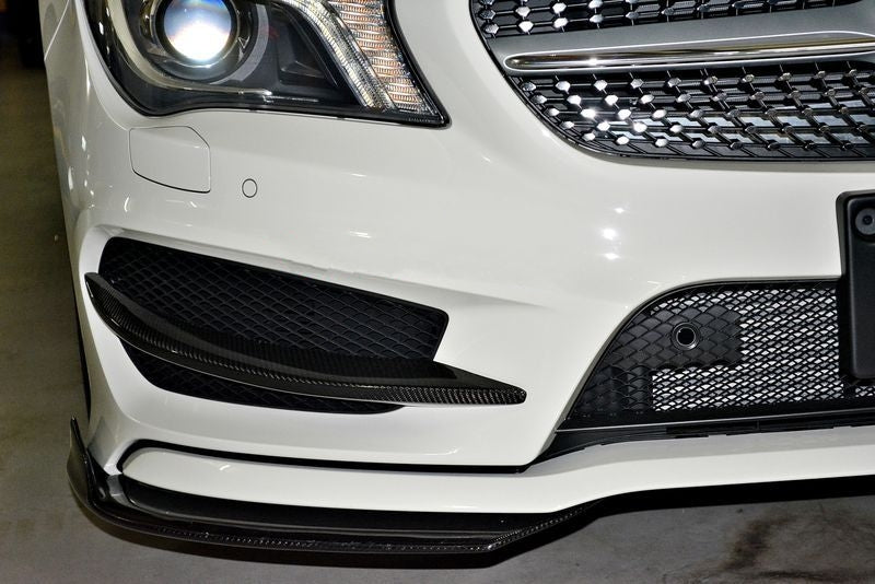 Mercedes Benz CLA-Class/CLA45 Pre-Facelift PIECHA Style Carbon Fibre Front Splitter Kit - Manufactured from 2*2 Carbon Fibre weave with FRP to produce a solid front splitter set that will hold against light touches on speed bumps and won't shatter like other front splitter kits. This product is inspired by the PIECHA styling, known throughout the Mercedes Owners communities for style and quality. 