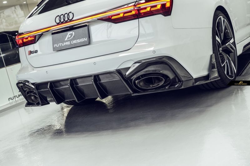 Audi RS6 (C8) Future Design Carbon Fibre Front Rear Diffuser with Splitters - Manufactured from Pre-preg carbon fibre and designed to fit the RS6 Avant Models perfectly to transform the rear end entirely with included side splitters. 