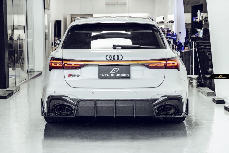 Audi RS6 (C8) Future Design Carbon Fibre Front Rear Diffuser with Splitters - Manufactured from Pre-preg carbon fibre and designed to fit the RS6 Avant Models perfectly to transform the rear end entirely with included side splitters. 