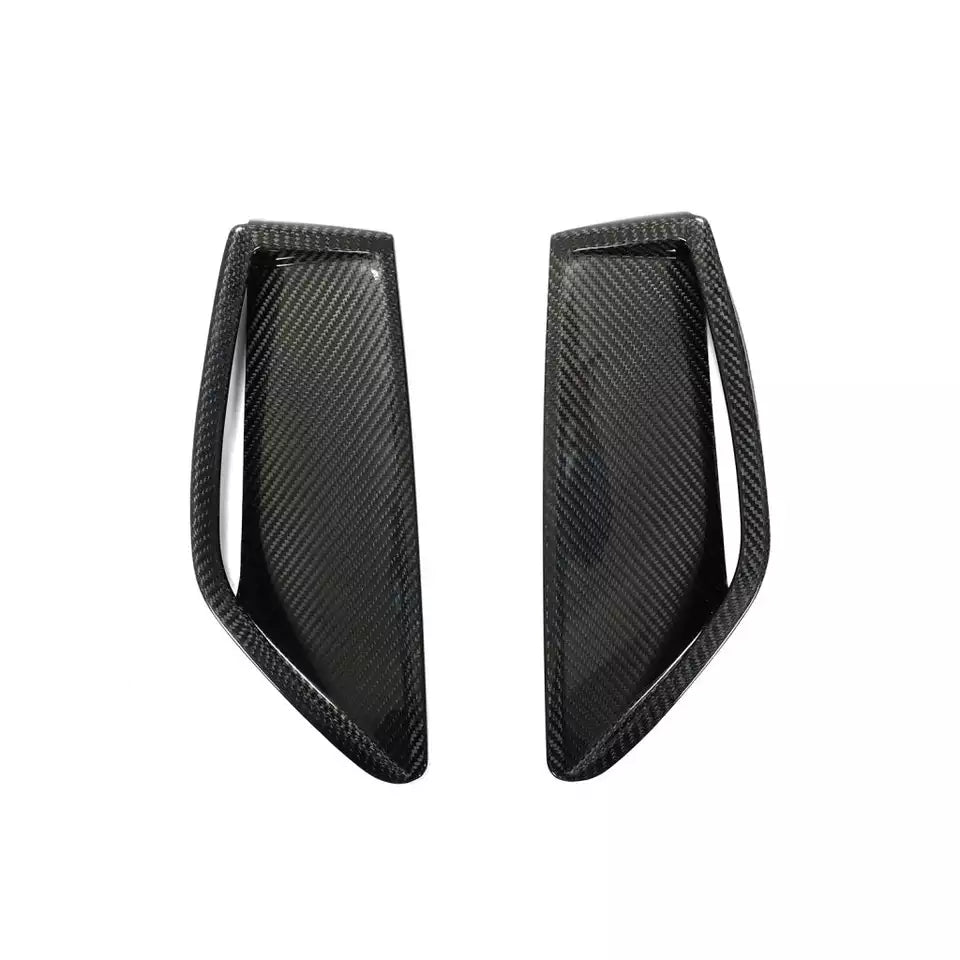 Audi RS6 (C8) RS Style Carbon Fibre Front Bumper Vent Trims - Manufactured from Pre-preg carbon fibre and designed to perfectly fit the RS6 Avant Models to transform the front end entirely. This product is a stick-on item and is not a replacement product.