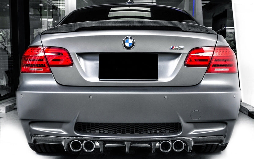 The M Performance Style Rear Spoiler Compatible with 2005-2013 BMW E92 3 Series Coupe & E92 M3 Coupe. It is made of carbon fibre material with a stylish design. The new spoiler works fine and improves overall performance in handling and durability.