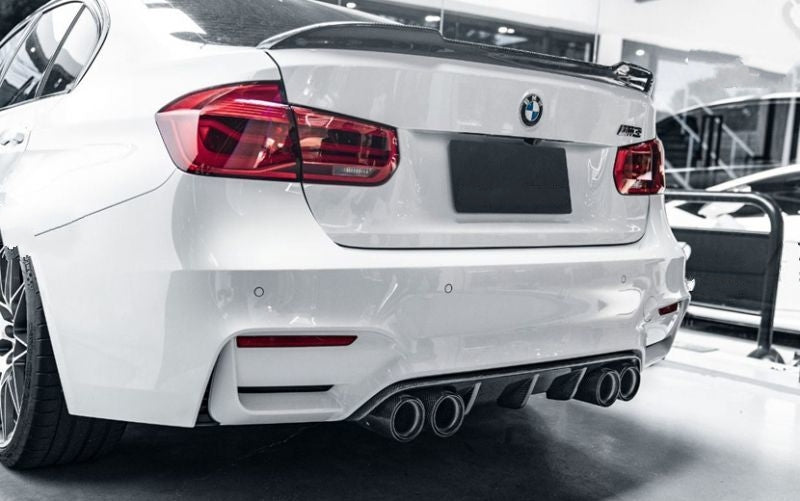 F30/F80 BMW CS Style Carbon Fibre Spoiler Kit made of high-quality 2*2 3K Carbon Fibre material enhances the exterior appearance of the vehicle's bumper and gives it a nice sporty look. This Rear Spoiler dramatically enhances style and appearance. It also Increases Aerodynamics.