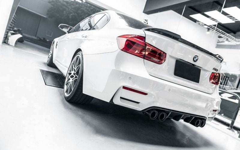 F30/F80 BMW CS Style Carbon Fibre Spoiler Kit made of high-quality 2*2 3K Carbon Fibre material enhances the exterior appearance of the vehicle's bumper and gives it a nice sporty look. This Rear Spoiler dramatically enhances style and appearance. It also Increases Aerodynamics.