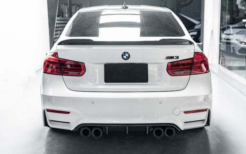 F30/F80 BMW CS Style Carbon Fibre Spoiler Kit made of high-quality 2*2 3K Carbon Fibre material enhances the exterior appearance of the vehicle's bumper and gives it a nice sporty look. This Rear Spoiler dramatically enhances style and appearance. It also Increases Aerodynamics.