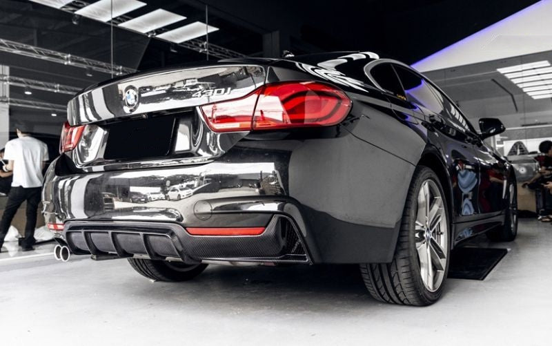 BMW 4 Series F32/F33/F36 M Performance Style Diffuser is Made of high quality and lightweight carbon fibre material. The appearance of the vehicle and give it a nice sporty look. The rear bumper lip can make the vehicle look like a more performance car. It adds more downforce and helps aerodynamics, dramatically improve styling and appearance.