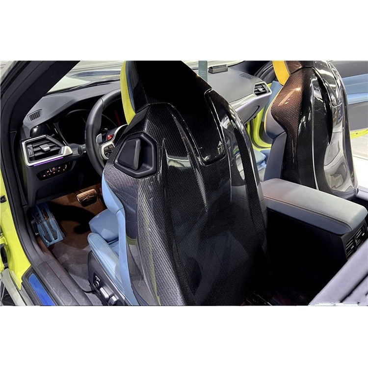 BMW G80/G82 M3/M4 Full Carbon Fibre Seat Back Covers - Manufactured from Pre-Preg Carbon Fibre Weave, This product covers the entire rear of the M3 and M4 Seats with a Pre-Preg Carbon Fibre construction which adds Stunning Style to the Interior of the G80 and G82 Models.