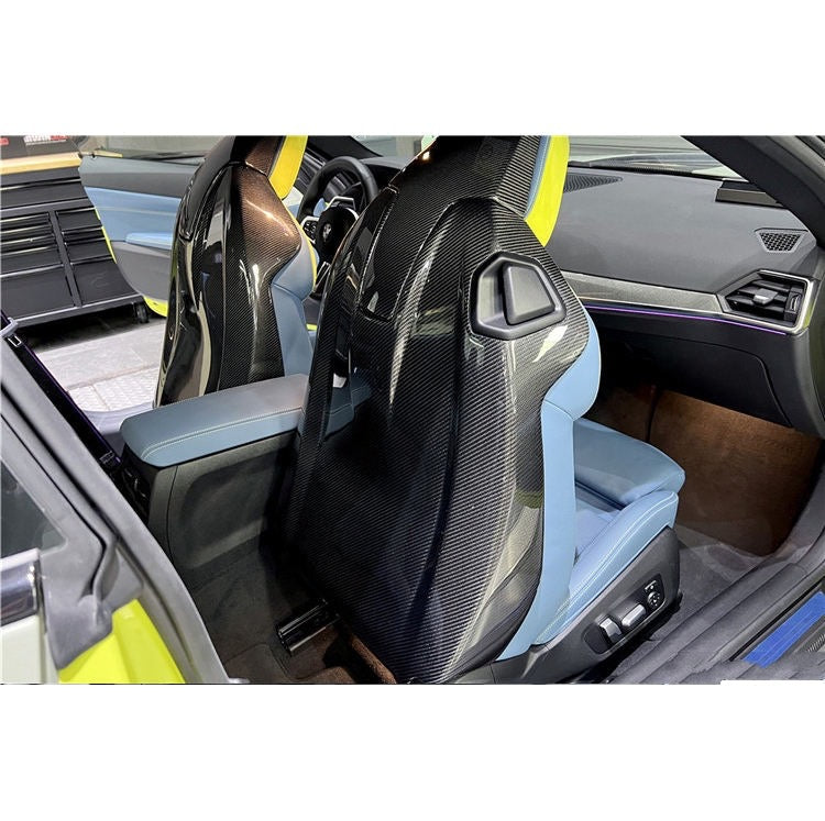 BMW G80/G82 M3/M4 Full Carbon Fibre Seat Back Covers - Manufactured from Pre-Preg Carbon Fibre Weave, This product covers the entire rear of the M3 and M4 Seats with a Pre-Preg Carbon Fibre construction which adds Stunning Style to the Interior of the G80 and G82 Models.