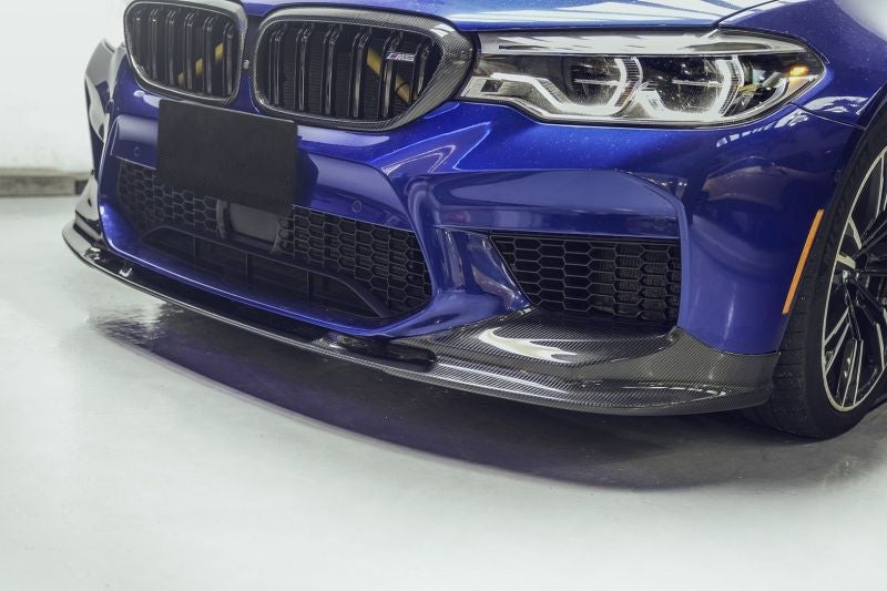 BMW F90 M5 3D Desing Japan Style Carbon Fibre Front Lip Spoiler - Inspired by the 3D design Japan styling for the F90 M5 Model this front lip spoiler is a full-length front lip spoiler with lower splitters all moulded into one single front lip spoiler. Professional Installation is required for this product due to the size.