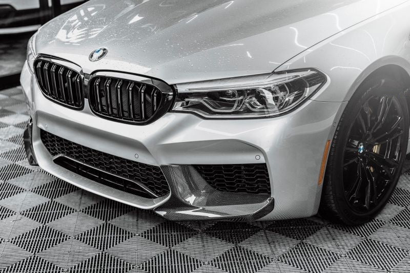 BMW F90 M5 M Performance Style Pre-Preg Carbon Fibre Front Splitters - Manufactured from 100% Pre-Preg Carbon Fibre Weave, This product is the perfect addition to any F90 M5 Model. With its perfect shape to the front bumper, the M Performance front lip splitters perfectly enhance the front bumper with the class and sophistication this car demands.