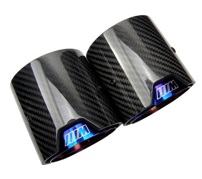BMW M235I M240I F22 F23 2 Series Carbon Fibre M Performance Exhaust Tips finished in Anodised Blue Metal with Laser Etched M Logo