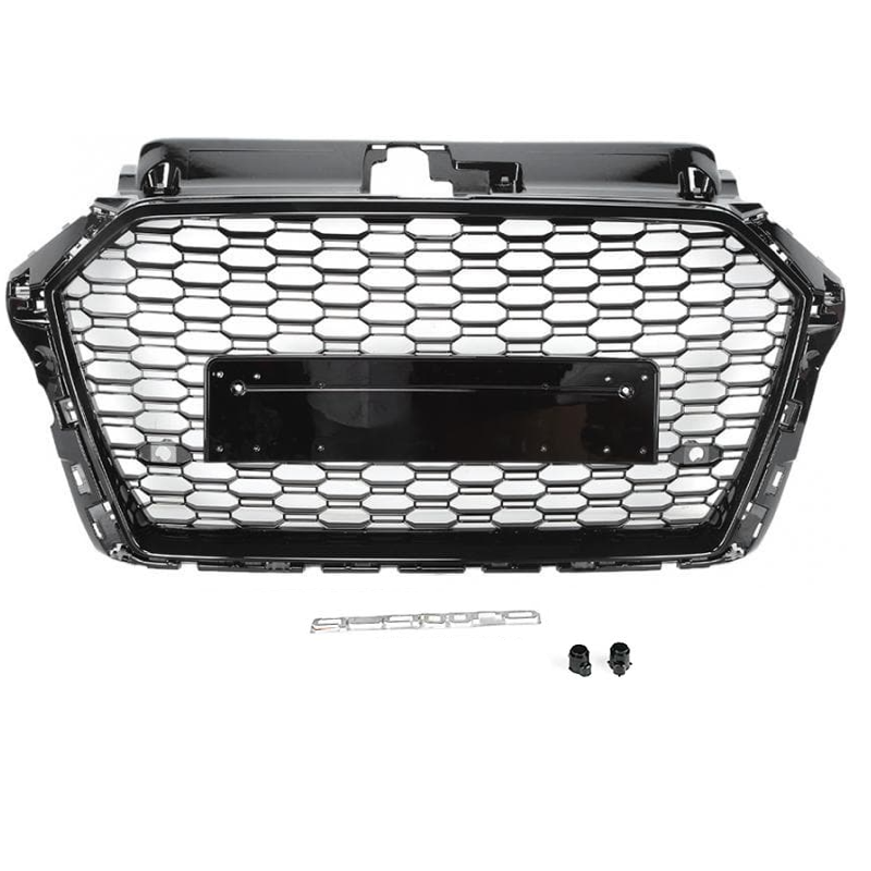 Gloss Black Front Grille kit is made of high-quality ABS Plastic. This grill Created using precision moulds for great fitment. The Gloss Black Honeycomb looks for the RS Model image. It is Spice up the front end of your Audi with Diversion's gloss black honeycomb grille. It is suitable for the Audi A3 / S3 / RS3 8V, and This grille offers the styling of the RS3. The Front Grille kit is the standard in grille guard design, engineering, and capability.