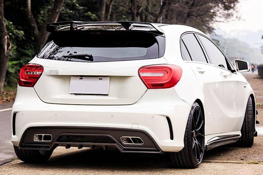Mercedes Benz A-Class and A4 Revo Style Carbon Fibre Rear Diffuser - Manufactured to perfectly fit the AMG Line W176 A-Class and A45 Models. This diffuser adds a layer of texture to the rear end of your A-Class Mercedes model with a more aggressive look that has more of a road presence.