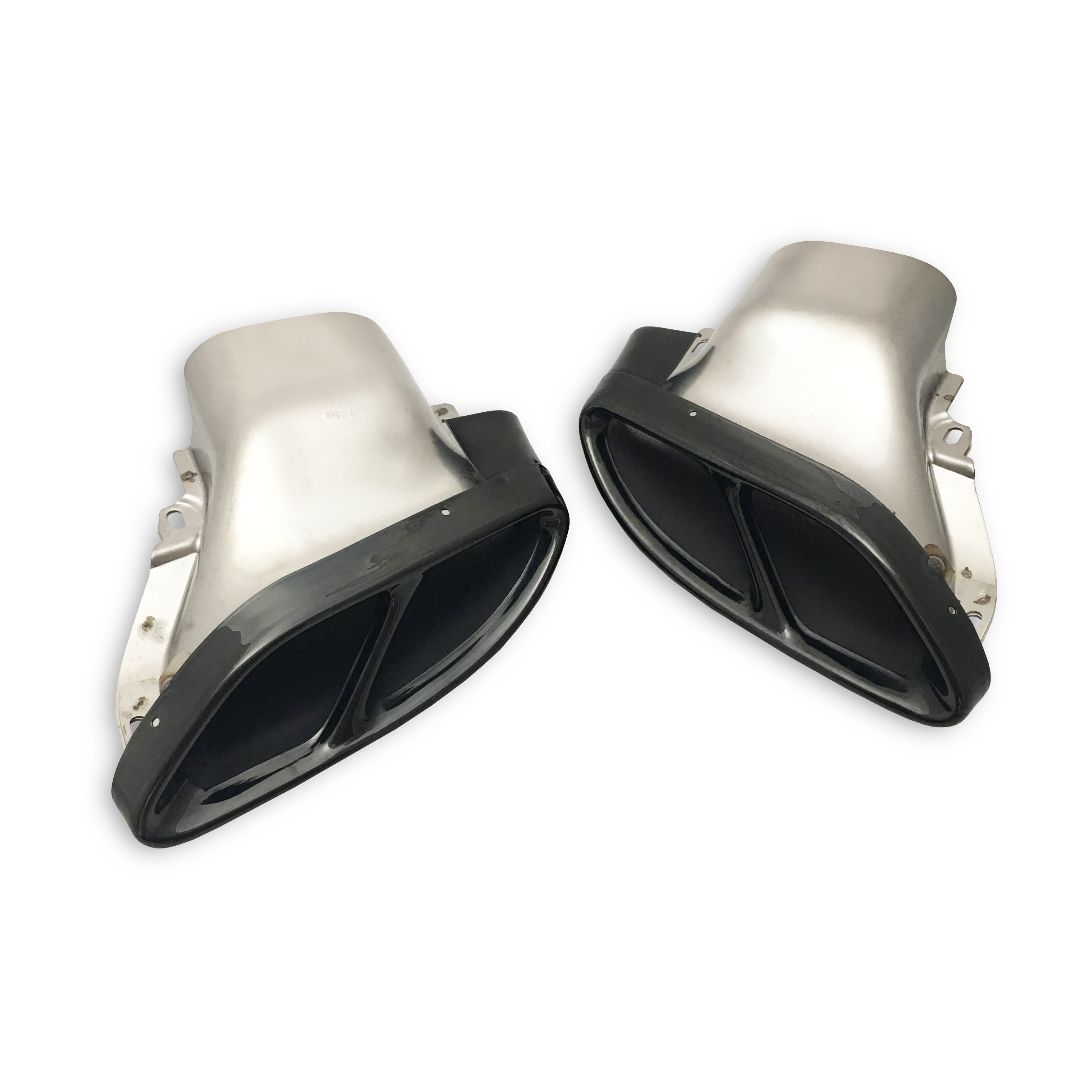  Mercedes Benz C-Class/C43 OEM C43 Style Black Chrome Stainless Steel Exhaust Tips - Manufactured from 304 Stainless steel and designed to fit the W205 Saloon/ S205 Estate/ C205 Coupe/ A205 Convertible C-Class and C43 Mercedes Models. This product comes with the original mounting point design to easily replace your existing exhaust tips. 