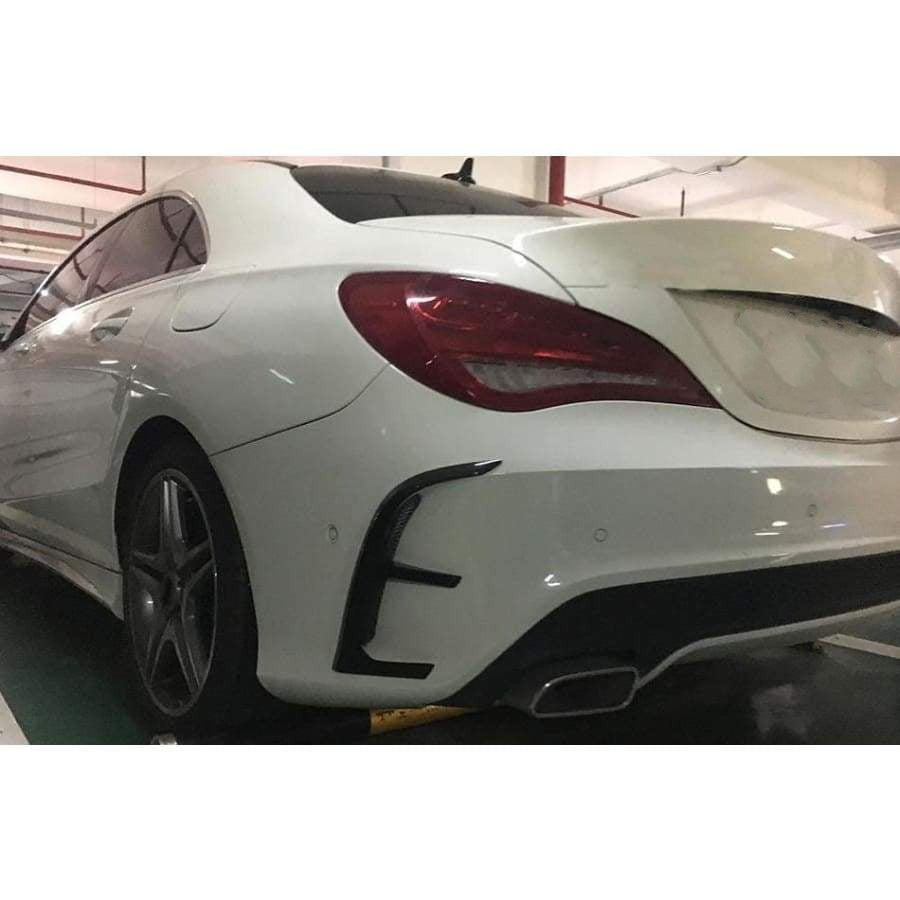 Mercedes Benz CLA-Class and CLA45 Pre-Facelift Carbon Fibre Rear Bumper Canards - Manufactured to be a perfect fit for the CLA-Class Rear Bumper, made from 2*2 Carbon Fibre Weave with FRP. 