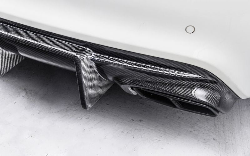 Mercedes Benz CLA-Class/CLA45 W117/C117 Future Design Style Carbon Fibre Rear Diffuser - Manufactured from 2*2 Carbon Fibre Weave with FRP. This Diffuser is based on the Future Design GT style rear diffuser for the facelift CLA-Class and CLA45 W117/C117 Models. With Stunning Extended Rear Fins that add more aggression to this stunning CLA Model.