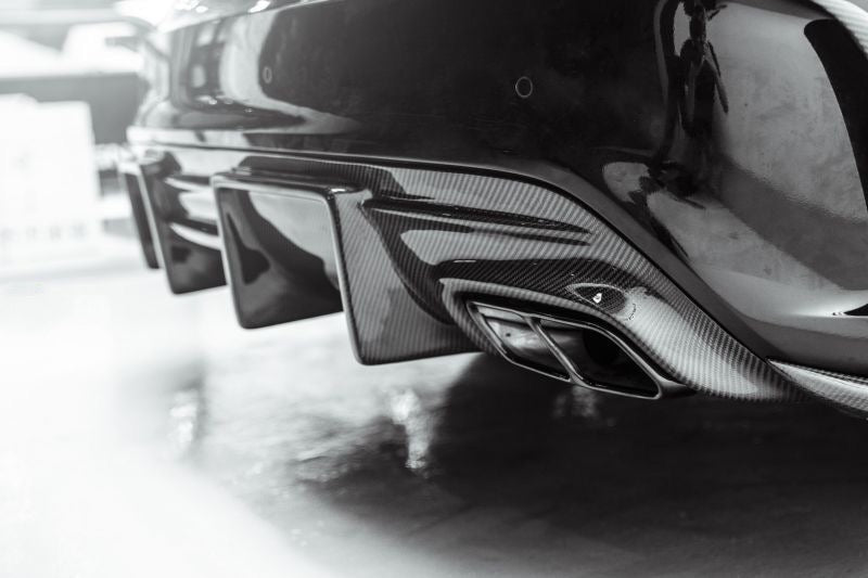 Mercedes Benz CLA-Class/CLA45 W117/C117 Future Design Style Carbon Fibre Rear Diffuser - Manufactured from 2*2 Carbon Fibre Weave with FRP. This Diffuser is based on the Future Design GT style rear diffuser for the facelift CLA-Class and CLA45 W117/C117 Models. With Stunning Extended Rear Fins that add more aggression to this stunning CLA Model.