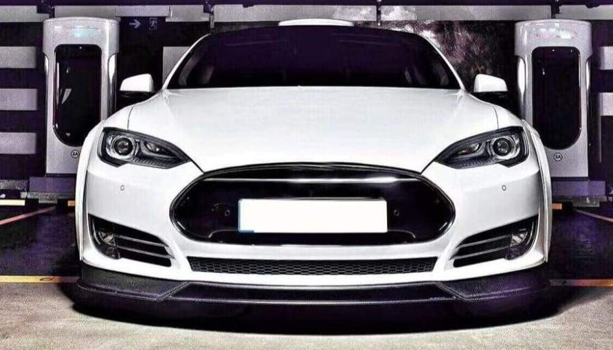 Tesla Model S Pre-Facelift 1st Gen Carbon Fibre Front Lip Spoiler - Manufactured from Carbon fibre with FRP and designed to directly sit below the front bumper and attach seamlessly to give the Model S added Aggression and style. Designed to fit the 2012,2013,2014,2015 and 2016 Models