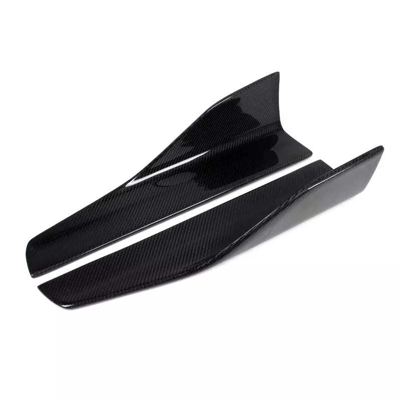 Universal F Style Half-Length Side Skirt Extensions - Manufactured from Pre-Preg Carbon Fibre. This product is designed to enhance the side angle of your car with the lightweight Pre-Preg Carbon Fibre composite. Fitting with fixings and bonds is recommended for this product.