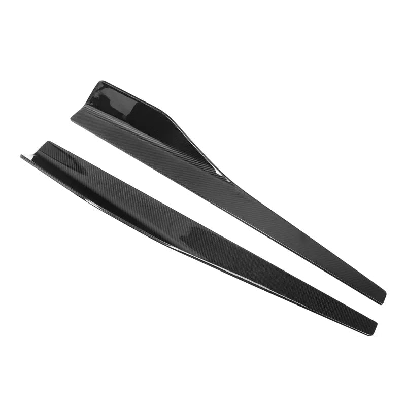 Universal G Style Half-Length Side Skirt Extensions - Manufactured from Pre-Preg Carbon Fibre. This product is designed to enhance the side angle of your car with the lightweight Pre-Preg Carbon Fibre composite. Fitting with fixings and bonds is recommended for this product.